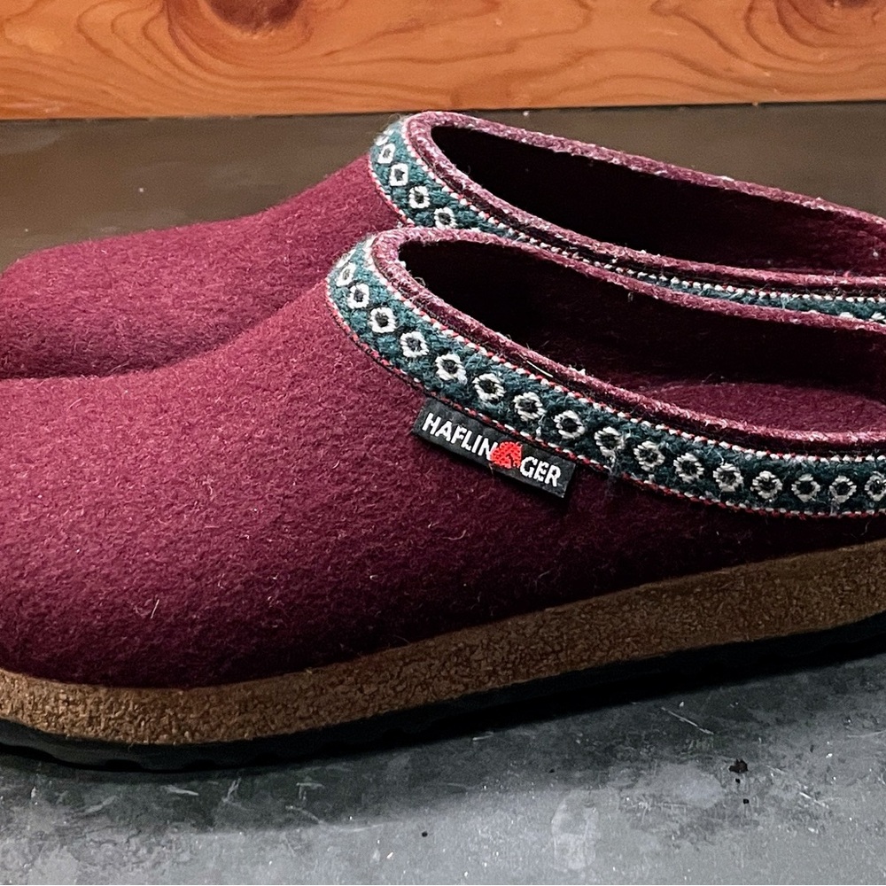 Haflinger Maroon Slip-On Wool Clogs